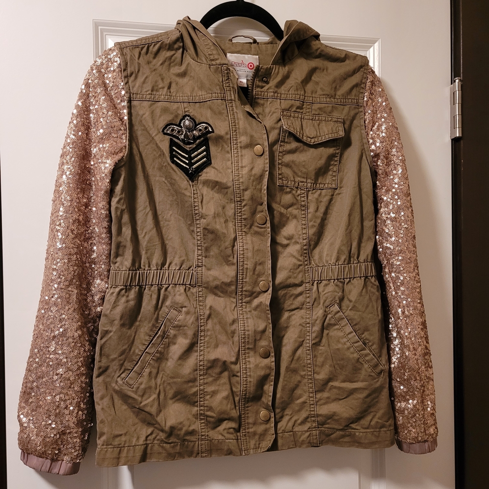 Kids Annie for Target Military Hooded Sequin Sleeve Jacket Size XL Girls